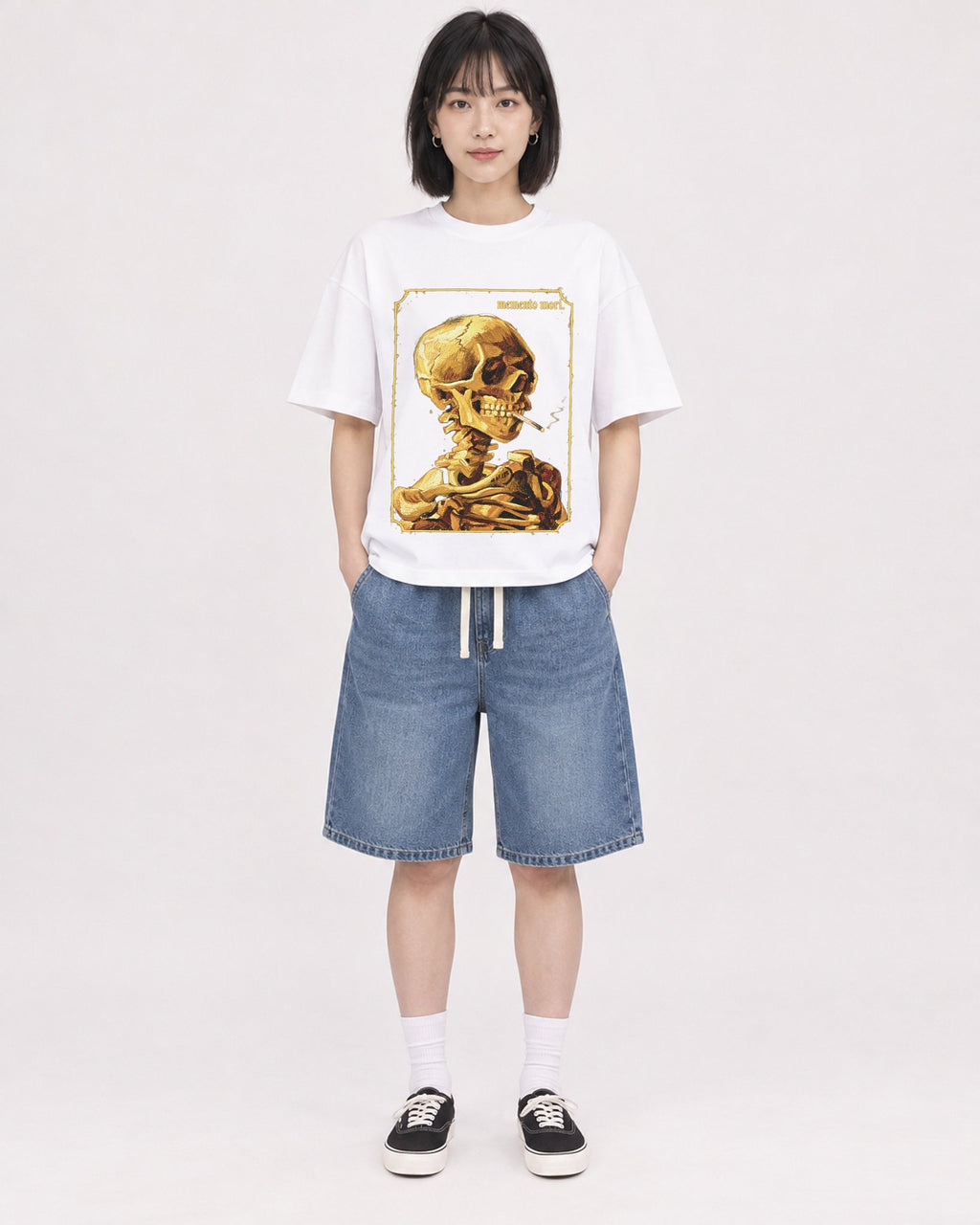 Mockup Boxy Heavyweight Tee White female full-body 11