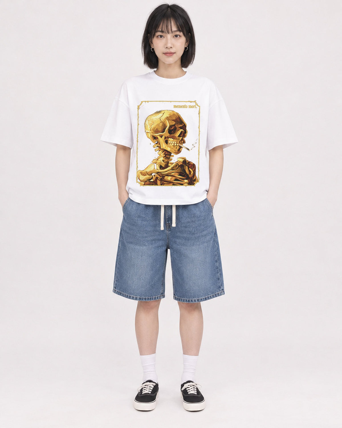 Mockup Boxy Heavyweight Tee White female full-body 11