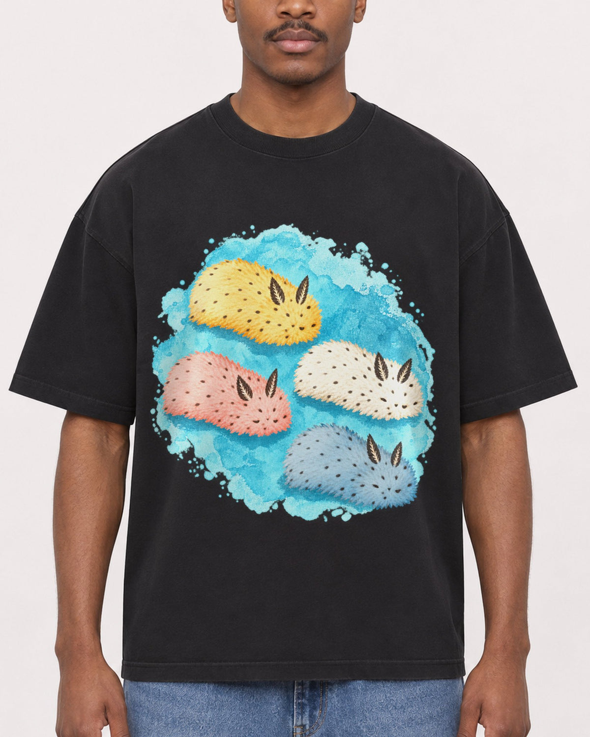Mockup Boxy Heavyweight Tee Black male close-up 14