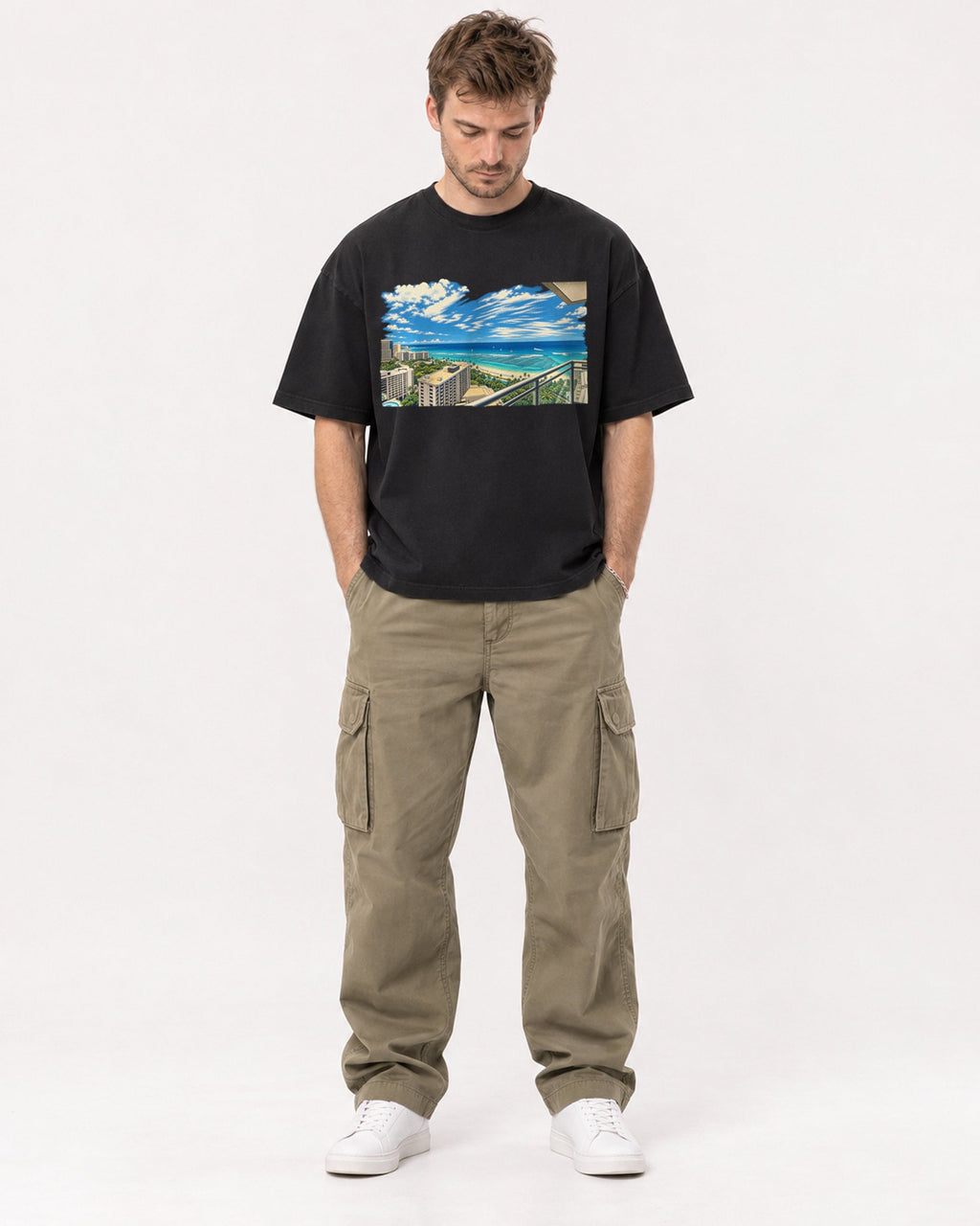 Mockup Boxy Heavyweight Tee Black male full-body 08