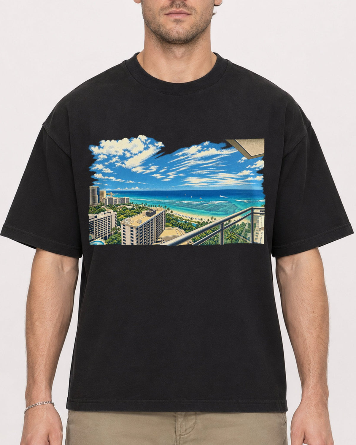 Mockup Boxy Heavyweight Tee Black male close-up 08