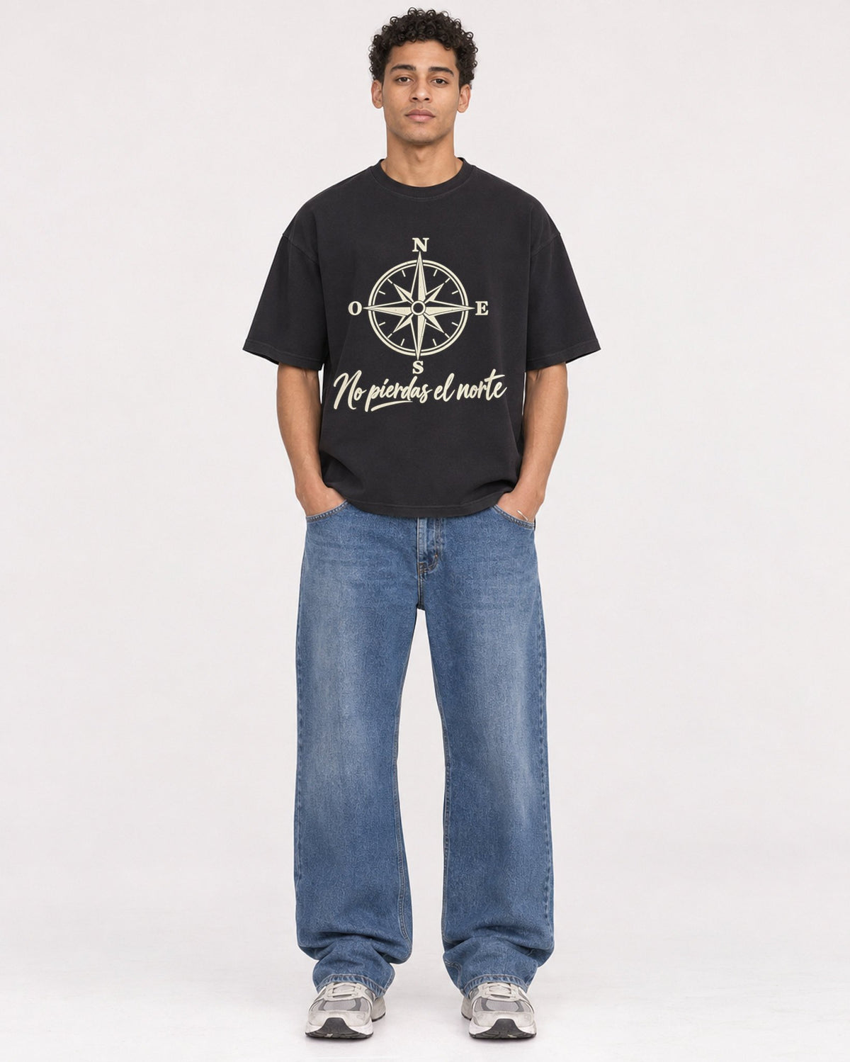 Mockup Boxy Heavyweight Tee Black male full-body 10