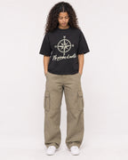 Mockup Boxy Heavyweight Tee Black female full-body 10