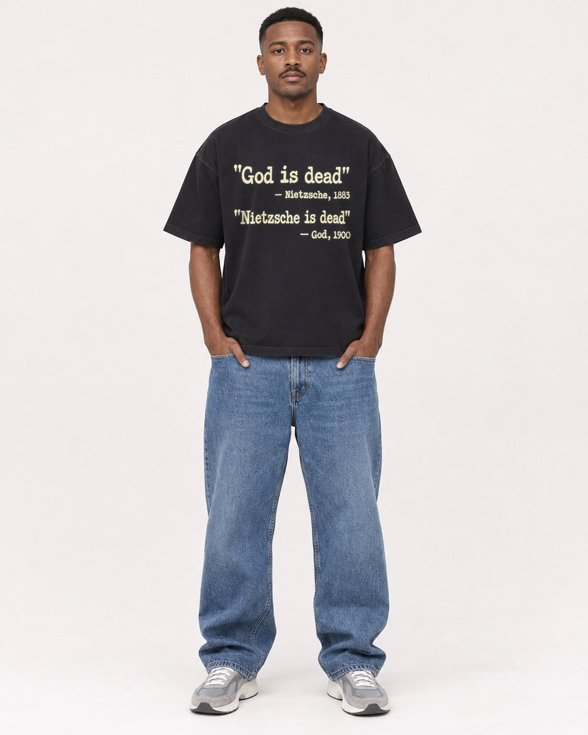 Mockup Boxy Heavyweight Tee Black male full-body 14