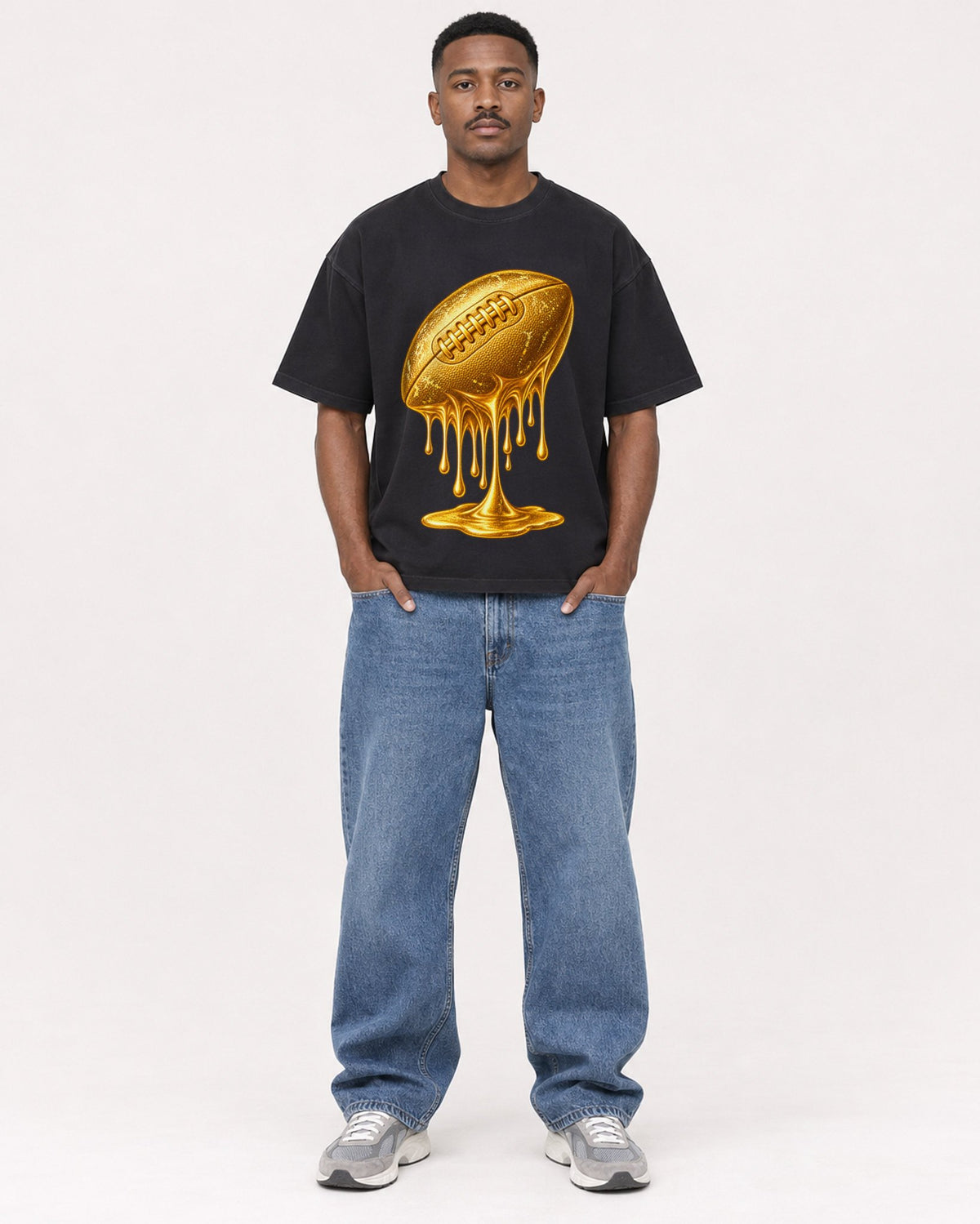 Mockup Boxy Heavyweight Tee Black male full-body 14