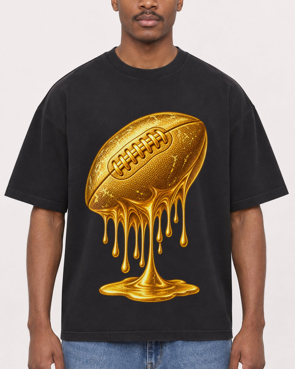 Mockup Boxy Heavyweight Tee Black male close-up 14