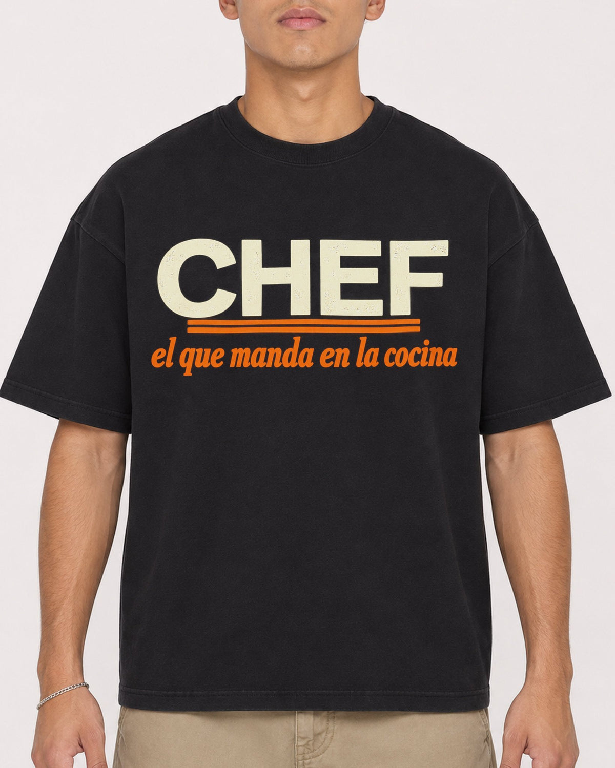 Mockup Boxy Heavyweight Tee Black male close-up 16
