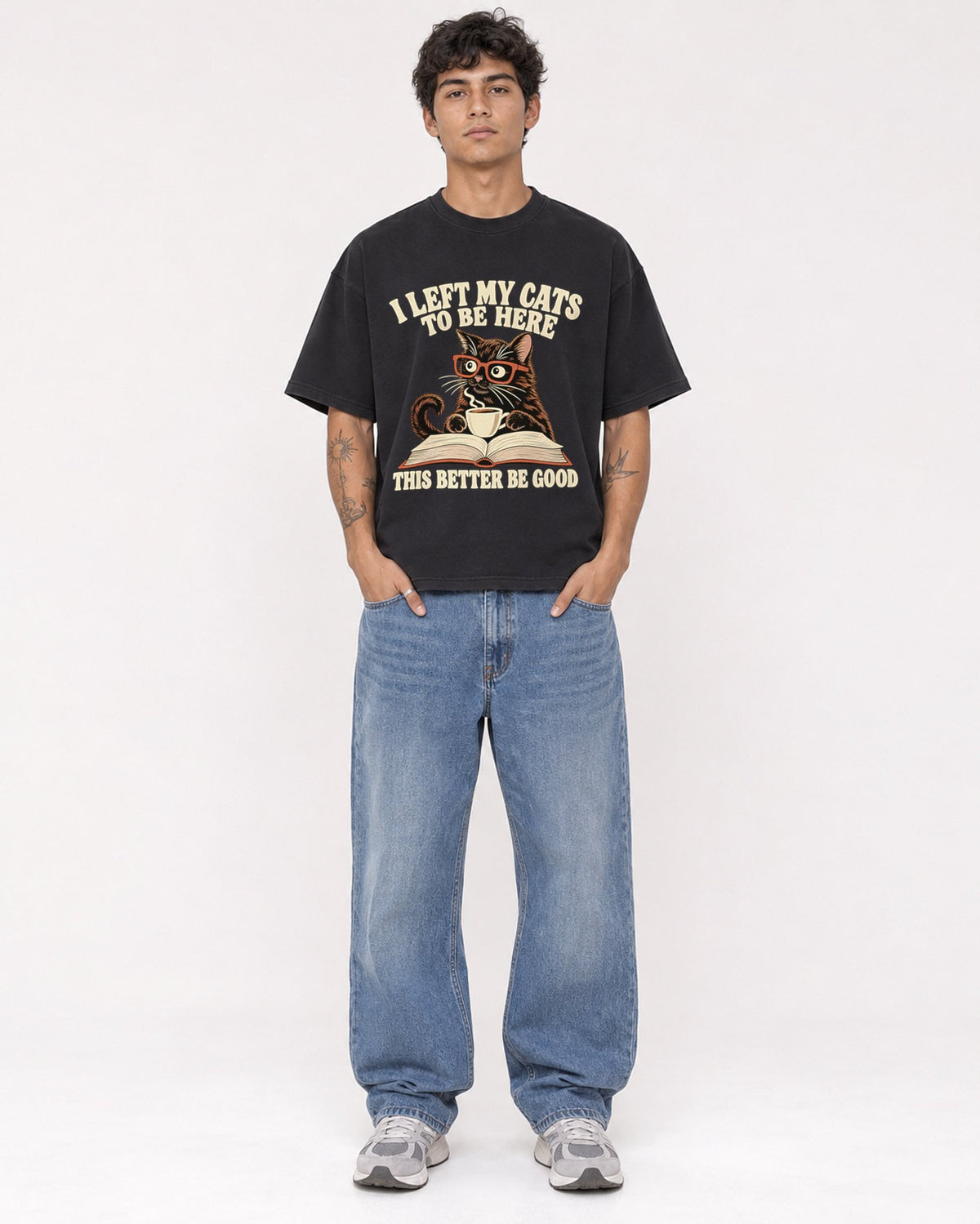 Mockup Boxy Heavyweight Tee Black male full-body 06
