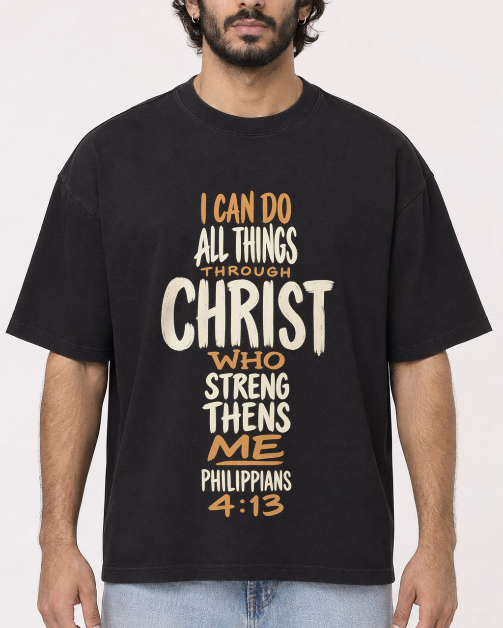 Mockup Boxy Heavyweight Tee Black male close-up 17