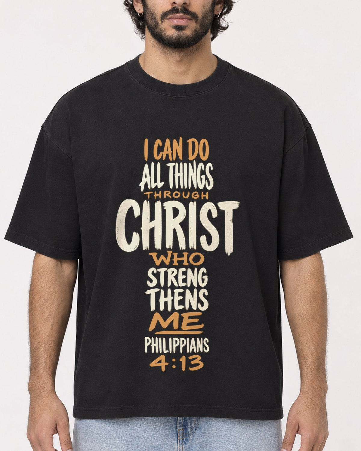Mockup Boxy Heavyweight Tee Black male close-up 17
