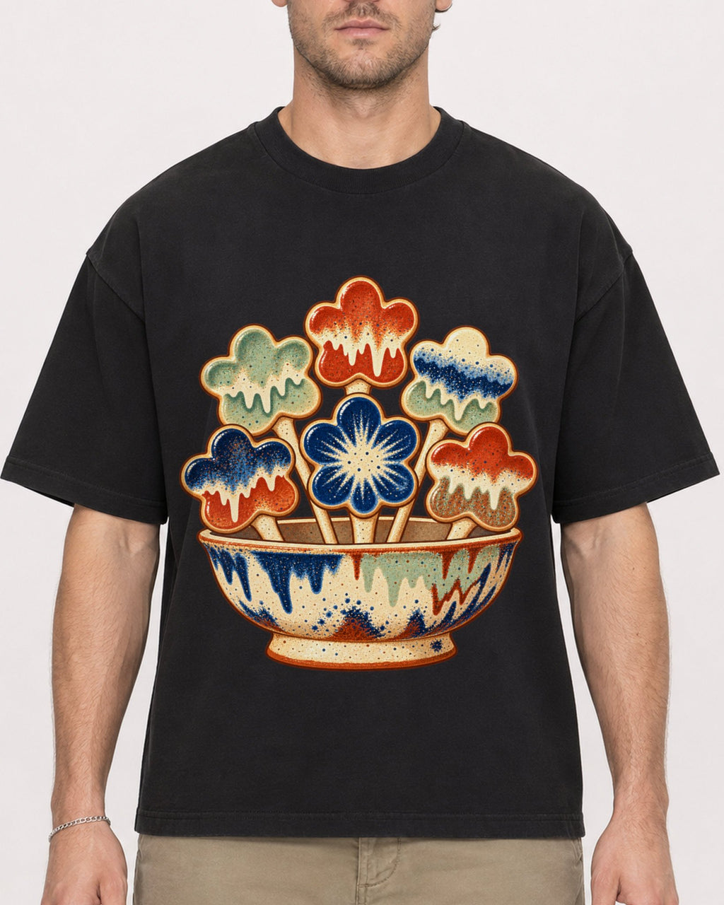 Mockup Boxy Heavyweight Tee Black male close-up 08