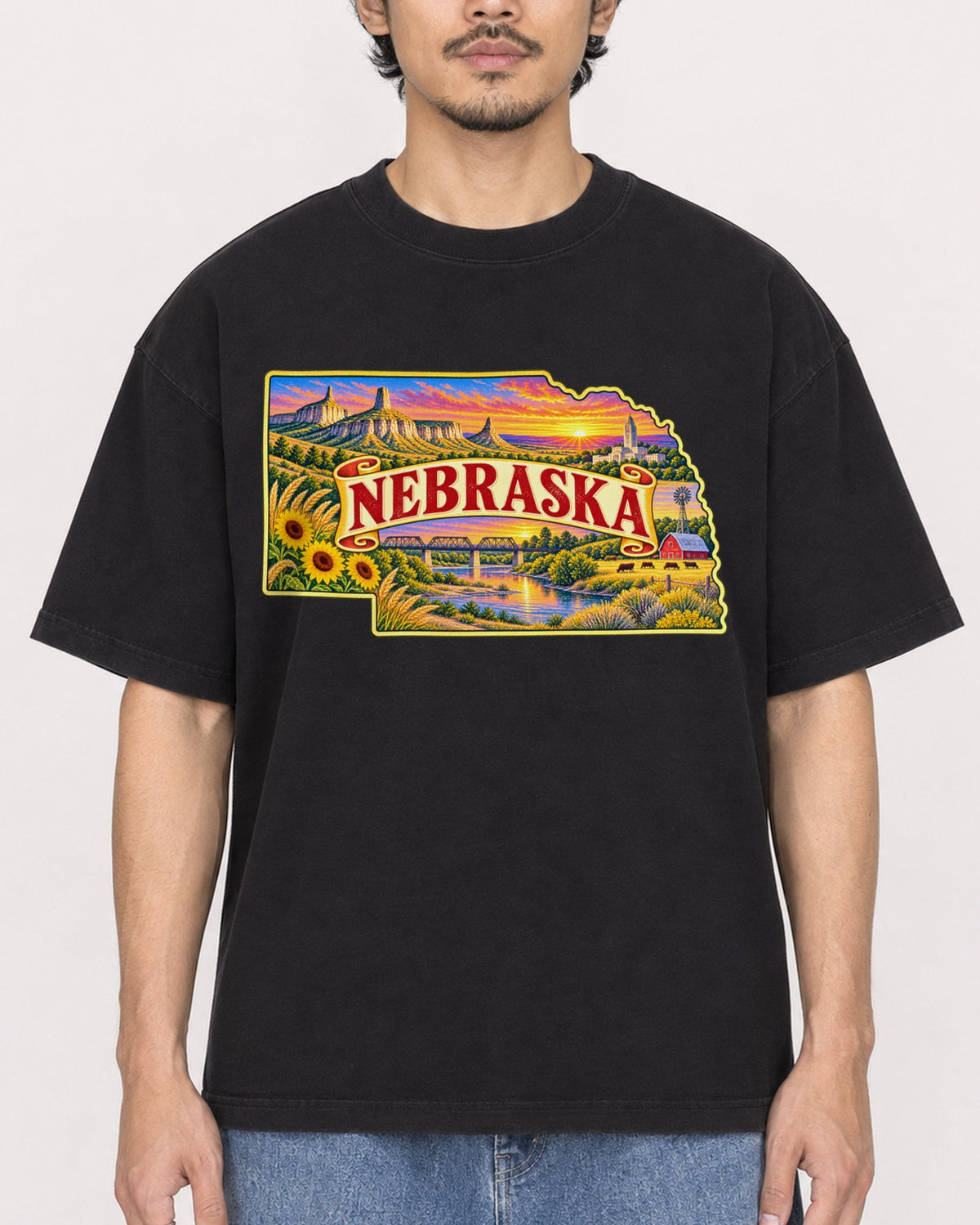 Mockup Boxy Heavyweight Tee Black male close-up 02