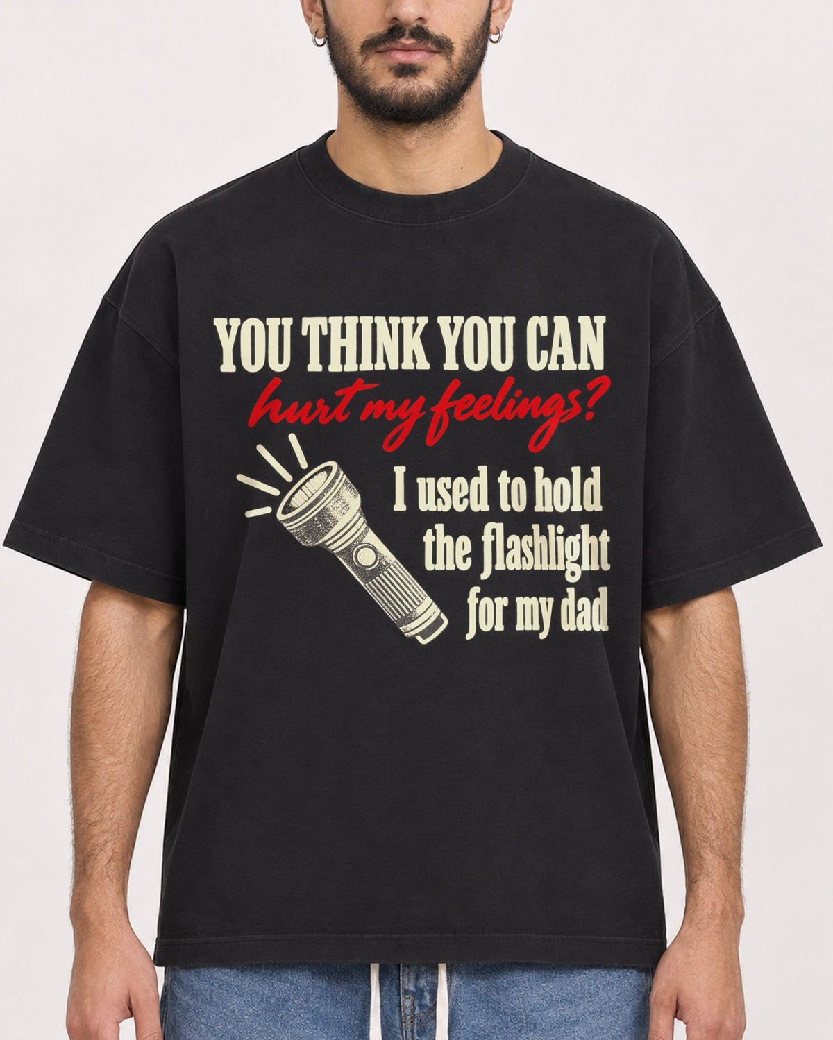 Mockup Boxy Heavyweight Tee Black male close-up 07