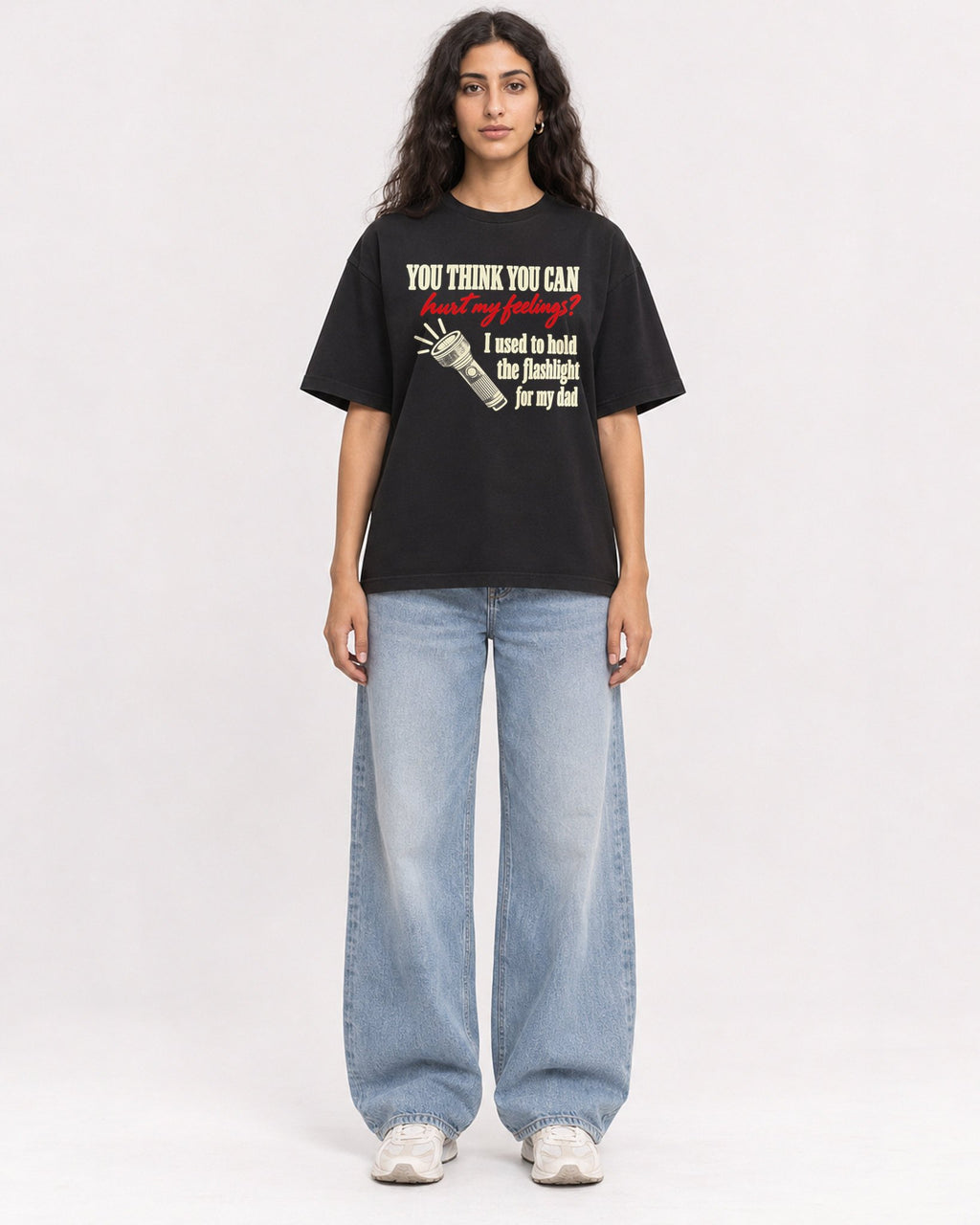 Mockup Boxy Heavyweight Tee Black female full-body 07
