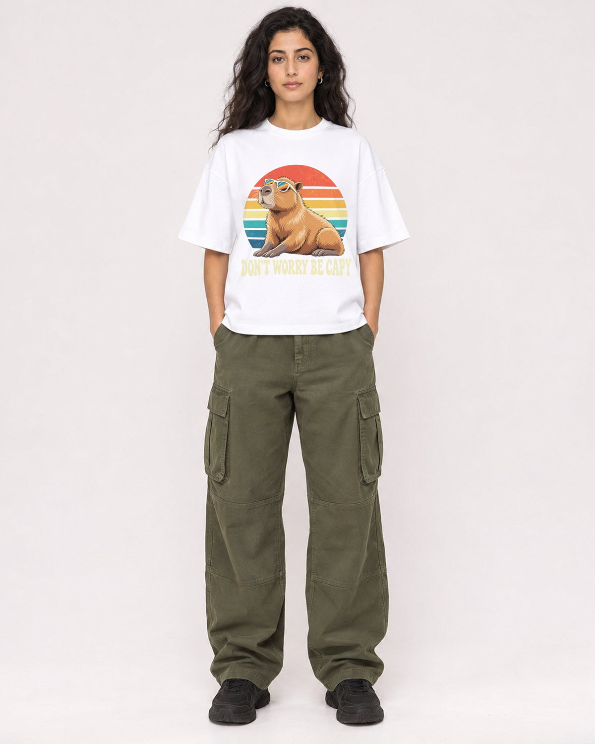 Mockup Boxy Heavyweight Tee White female full-body 07