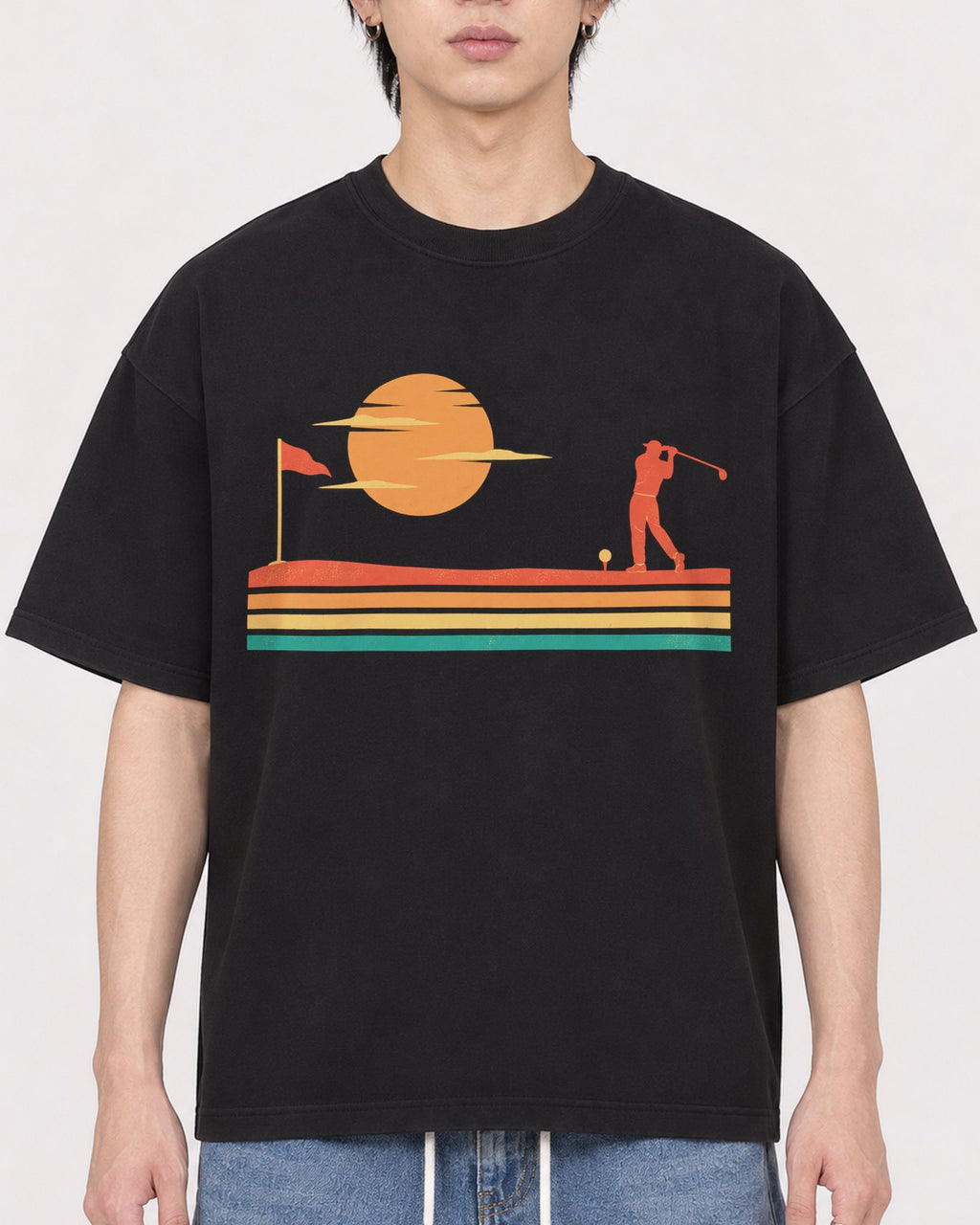 Mockup Boxy Heavyweight Tee Black male close-up 11