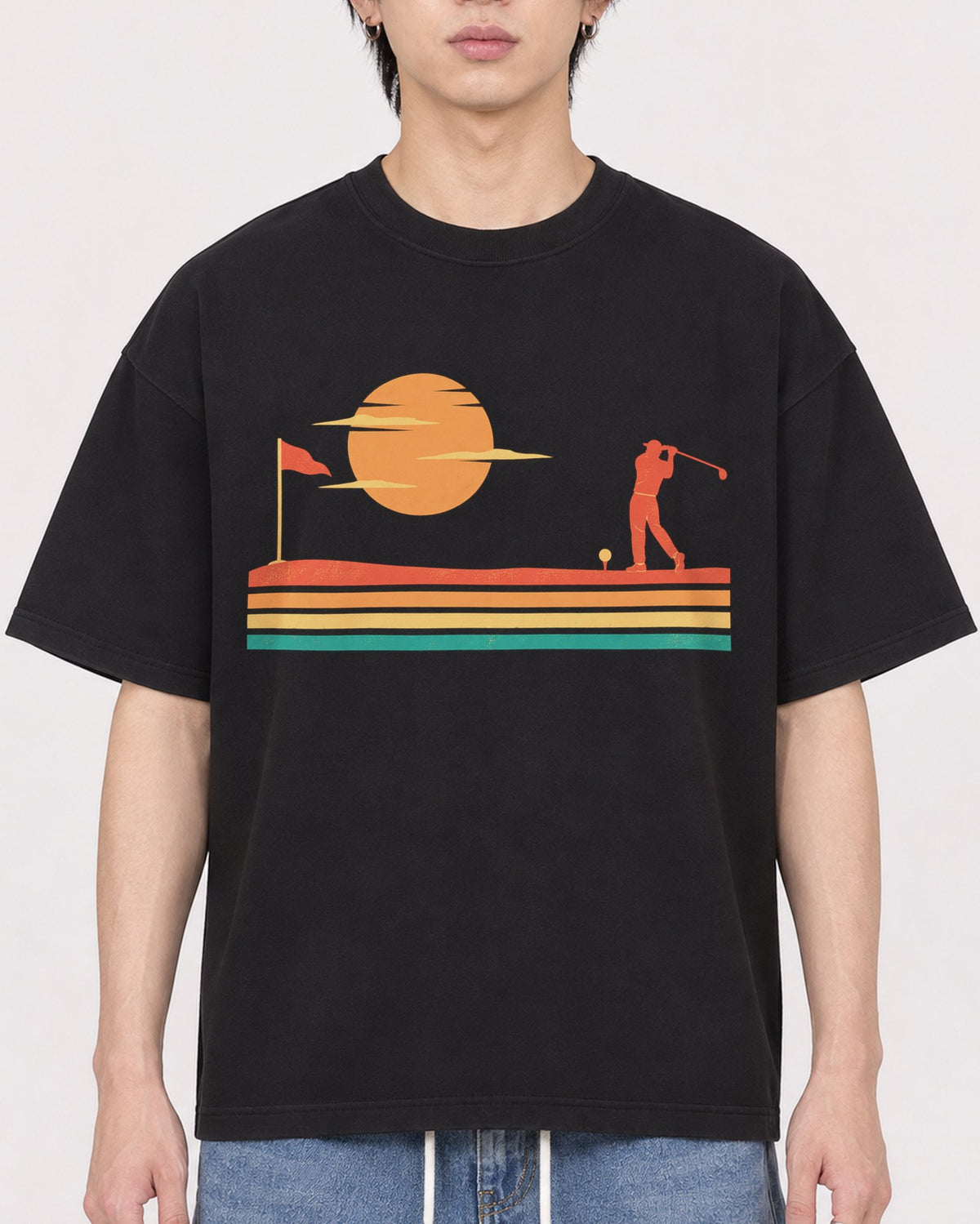 Mockup Boxy Heavyweight Tee Black male close-up 11