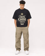 Mockup Boxy Heavyweight Tee Black male full-body 20