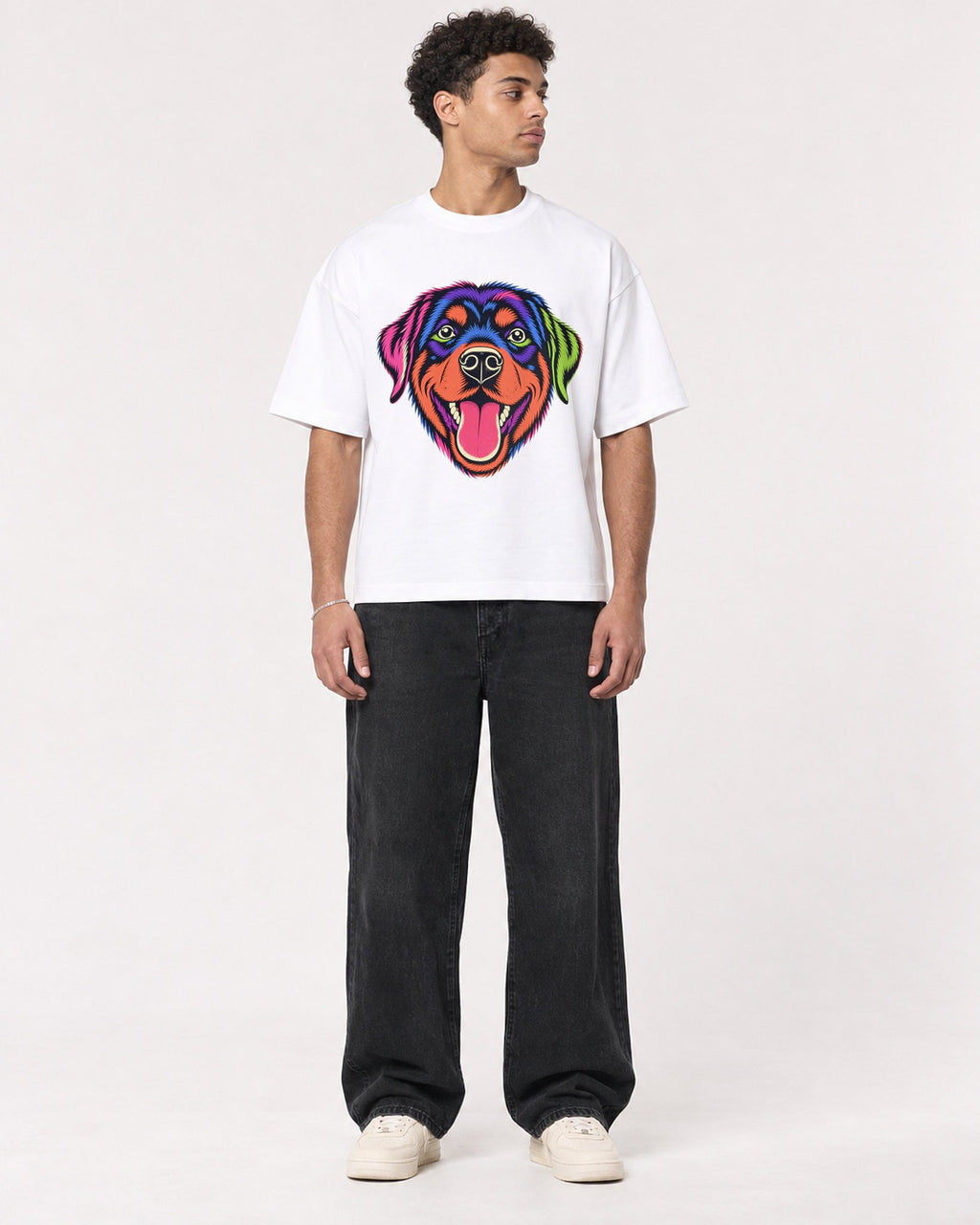 Mockup Boxy Heavyweight Tee White male full-body 10