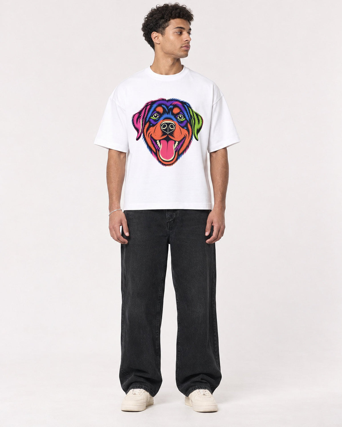 Mockup Boxy Heavyweight Tee White male full-body 10