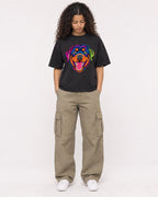 Mockup Boxy Heavyweight Tee Black female full-body 10