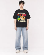 Mockup Boxy Heavyweight Tee Black male full-body 01