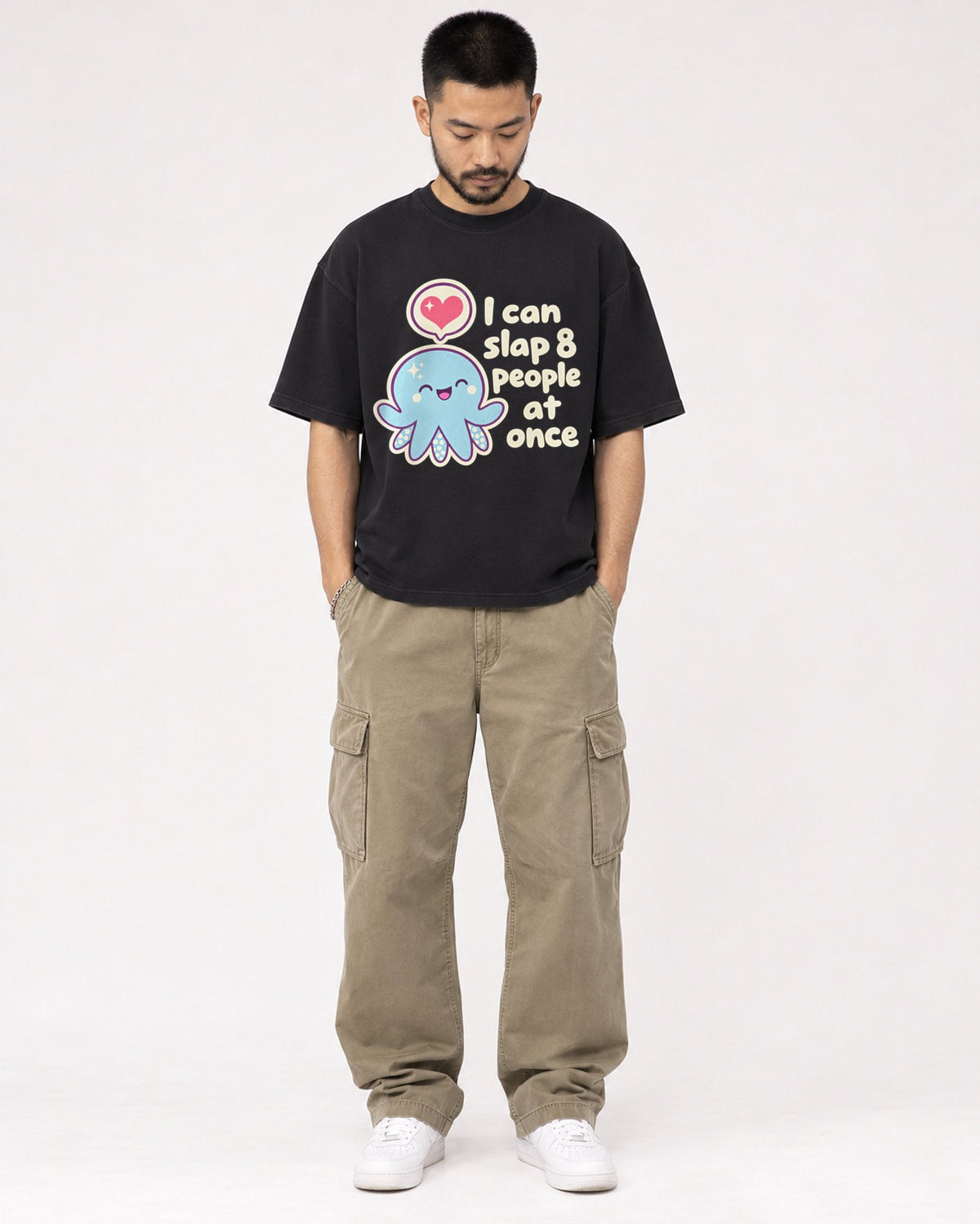 Mockup Boxy Heavyweight Tee Black male full-body 32