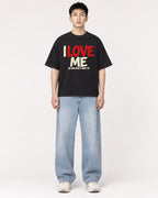 Mockup Boxy Heavyweight Tee Black male full-body 21