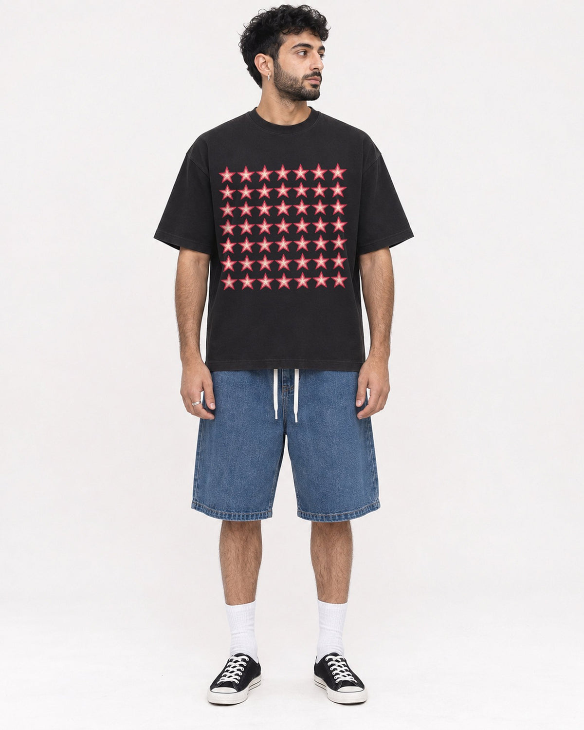 Mockup Boxy Heavyweight Tee Black male full-body 07