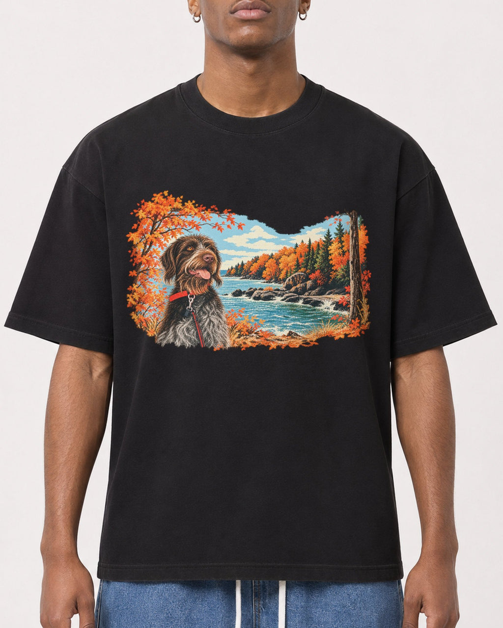 Mockup Boxy Heavyweight Tee Black male close-up 15