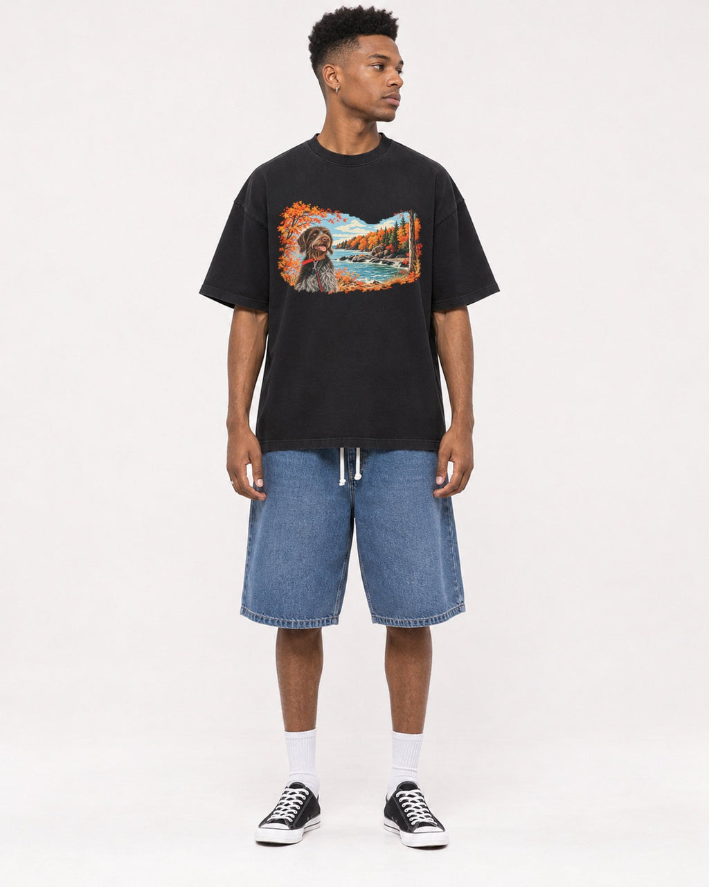 Mockup Boxy Heavyweight Tee Black male full-body 15