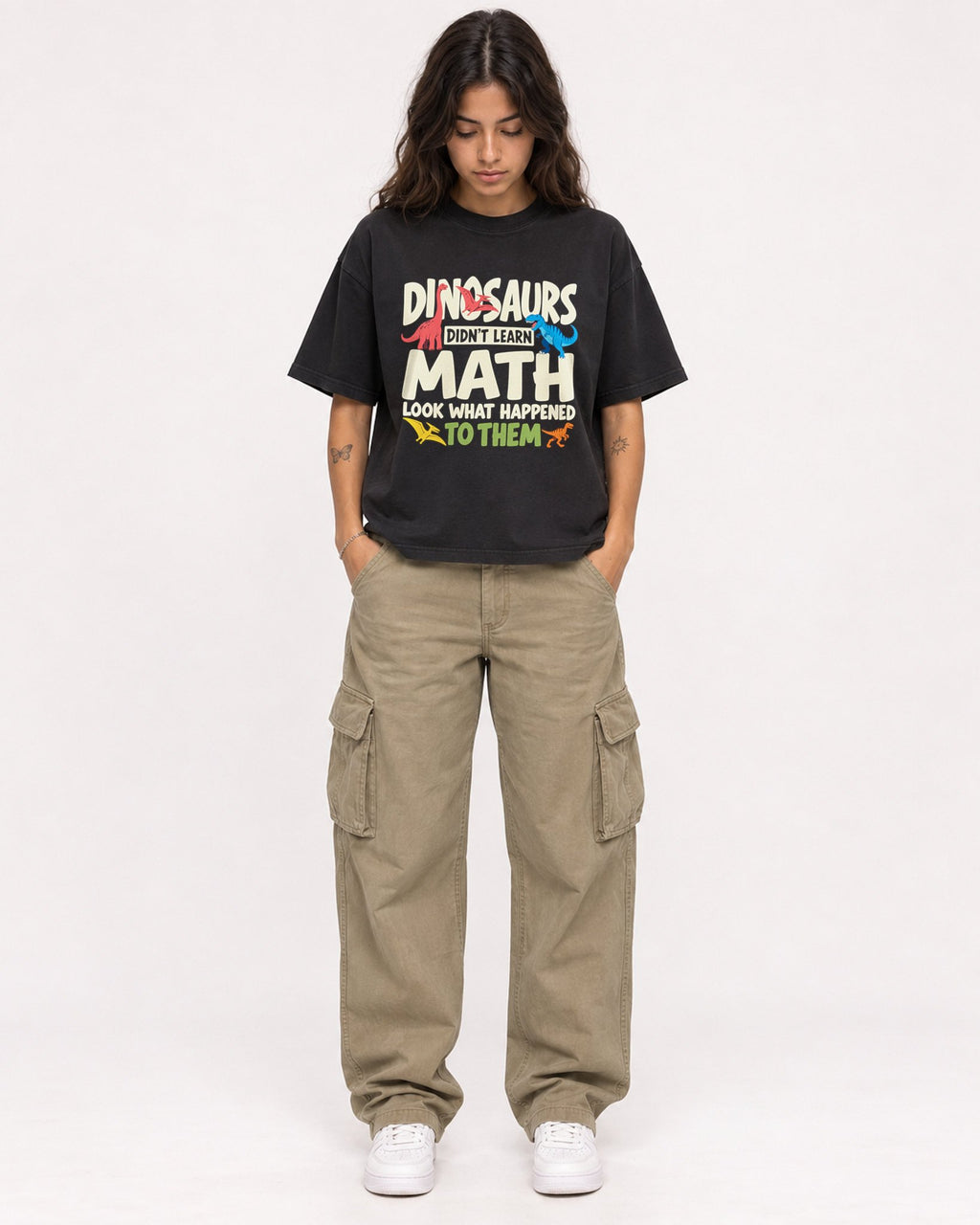 Mockup Boxy Heavyweight Tee Black female full-body 06