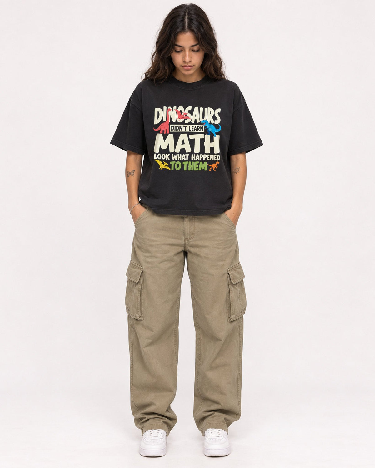 Mockup Boxy Heavyweight Tee Black female full-body 06