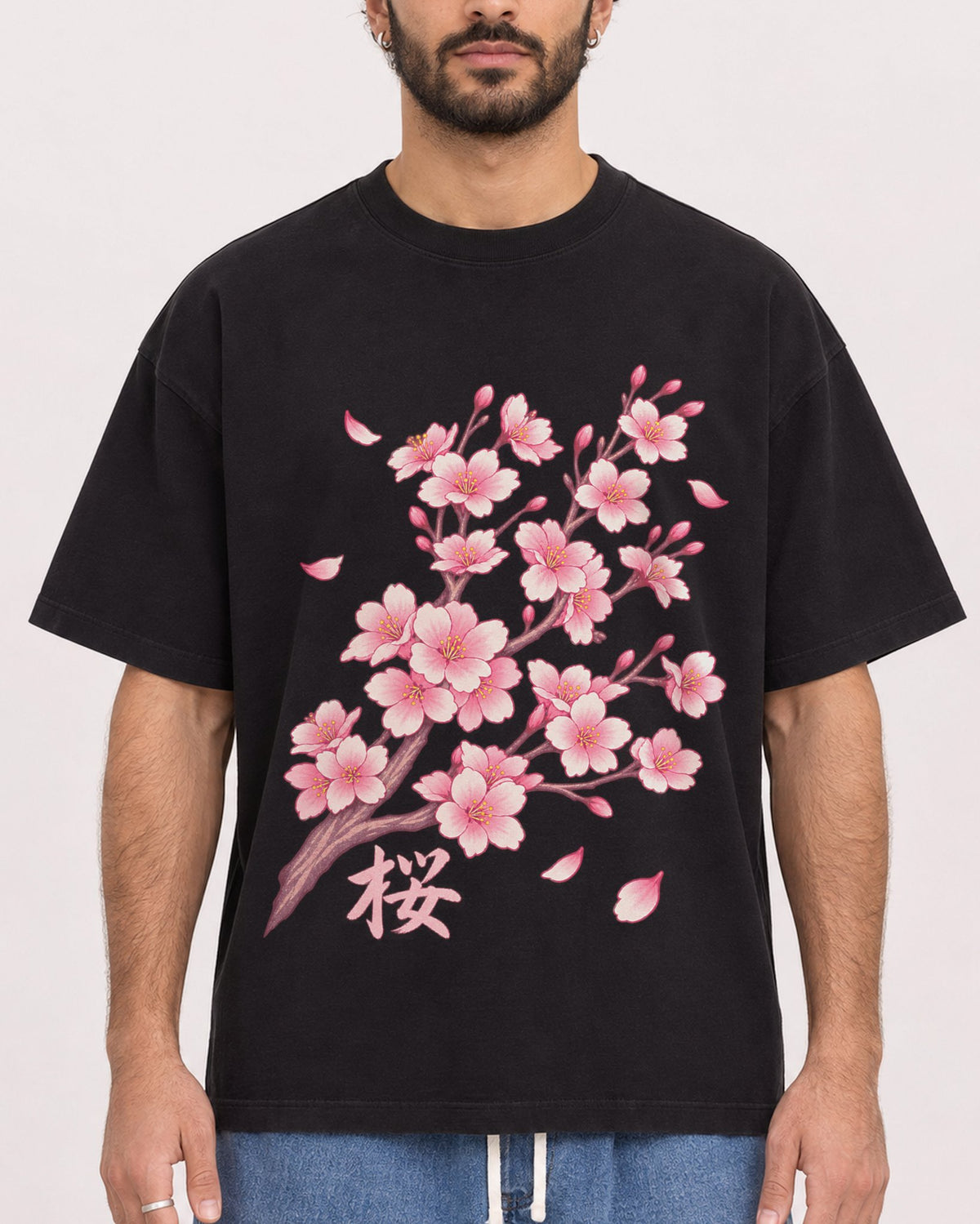 Mockup Boxy Heavyweight Tee Black male close-up 27