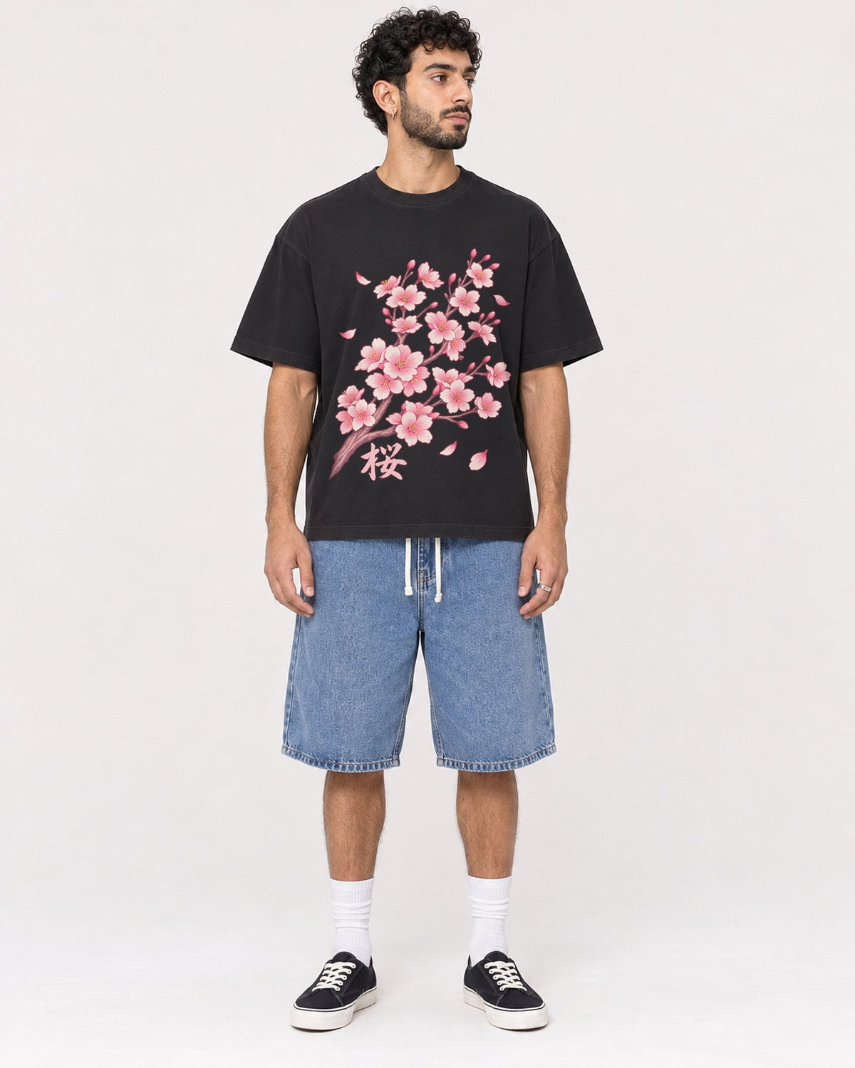 Mockup Boxy Heavyweight Tee Black male full-body 27