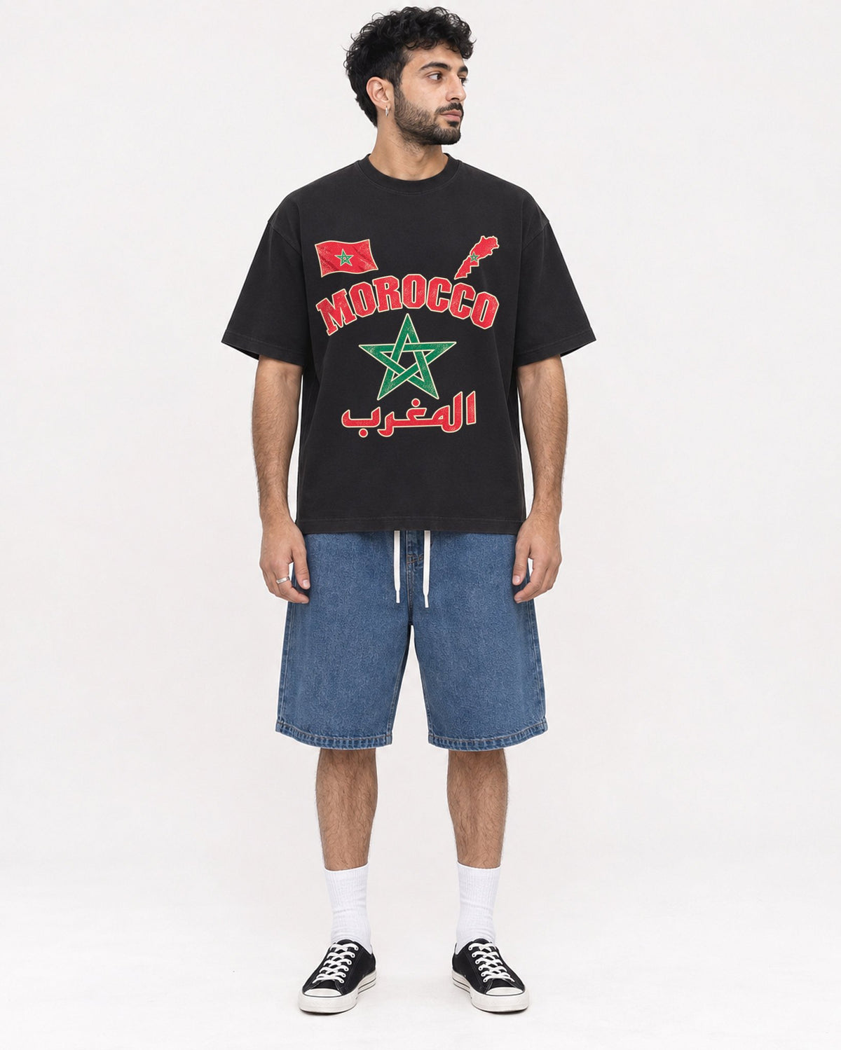 Mockup Boxy Heavyweight Tee Black male full-body 07