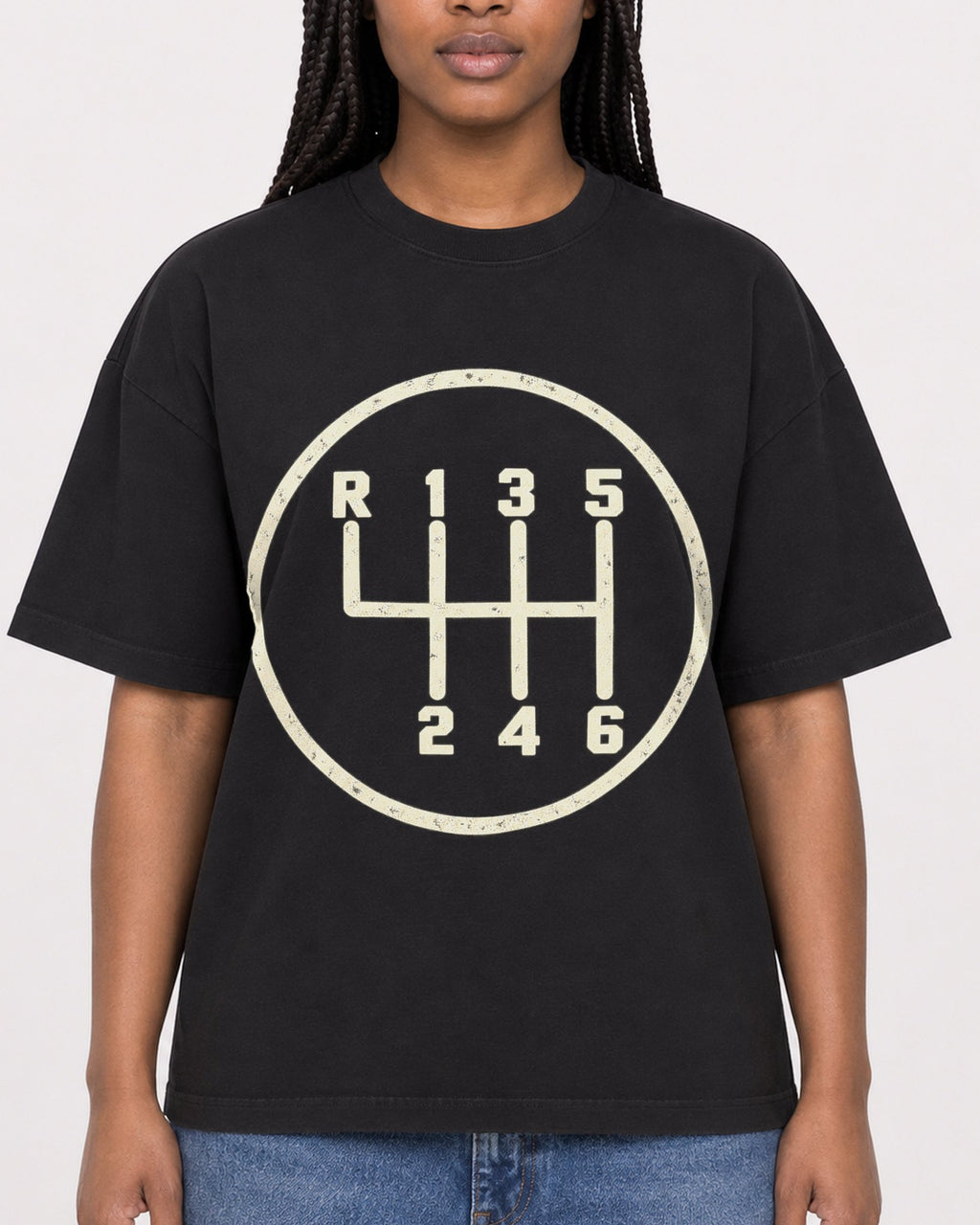 Mockup Boxy Heavyweight Tee Black female close-up 04