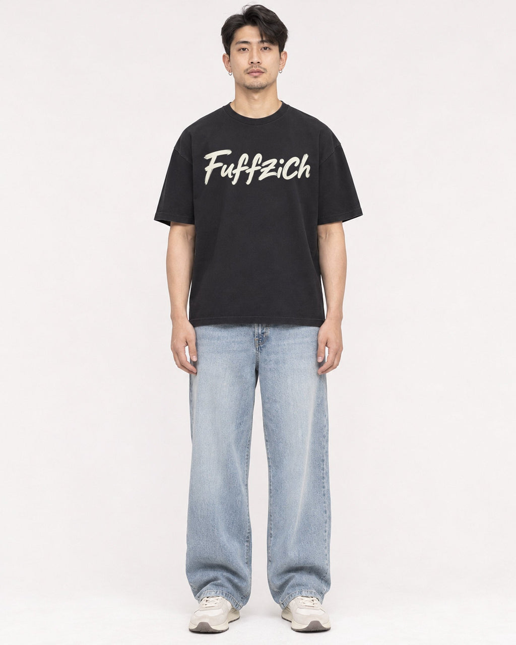 Mockup Boxy Heavyweight Tee Black male full-body 13