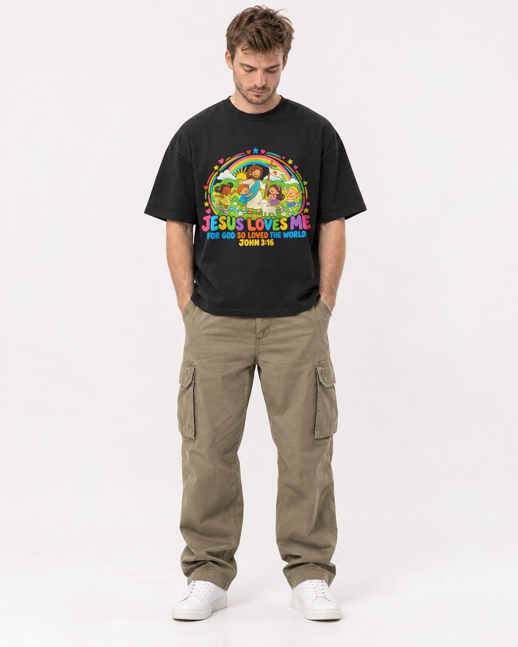 Mockup Boxy Heavyweight Tee Black male full-body 08