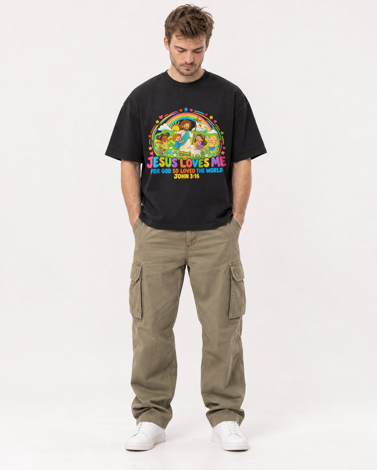 Mockup Boxy Heavyweight Tee Black male full-body 08