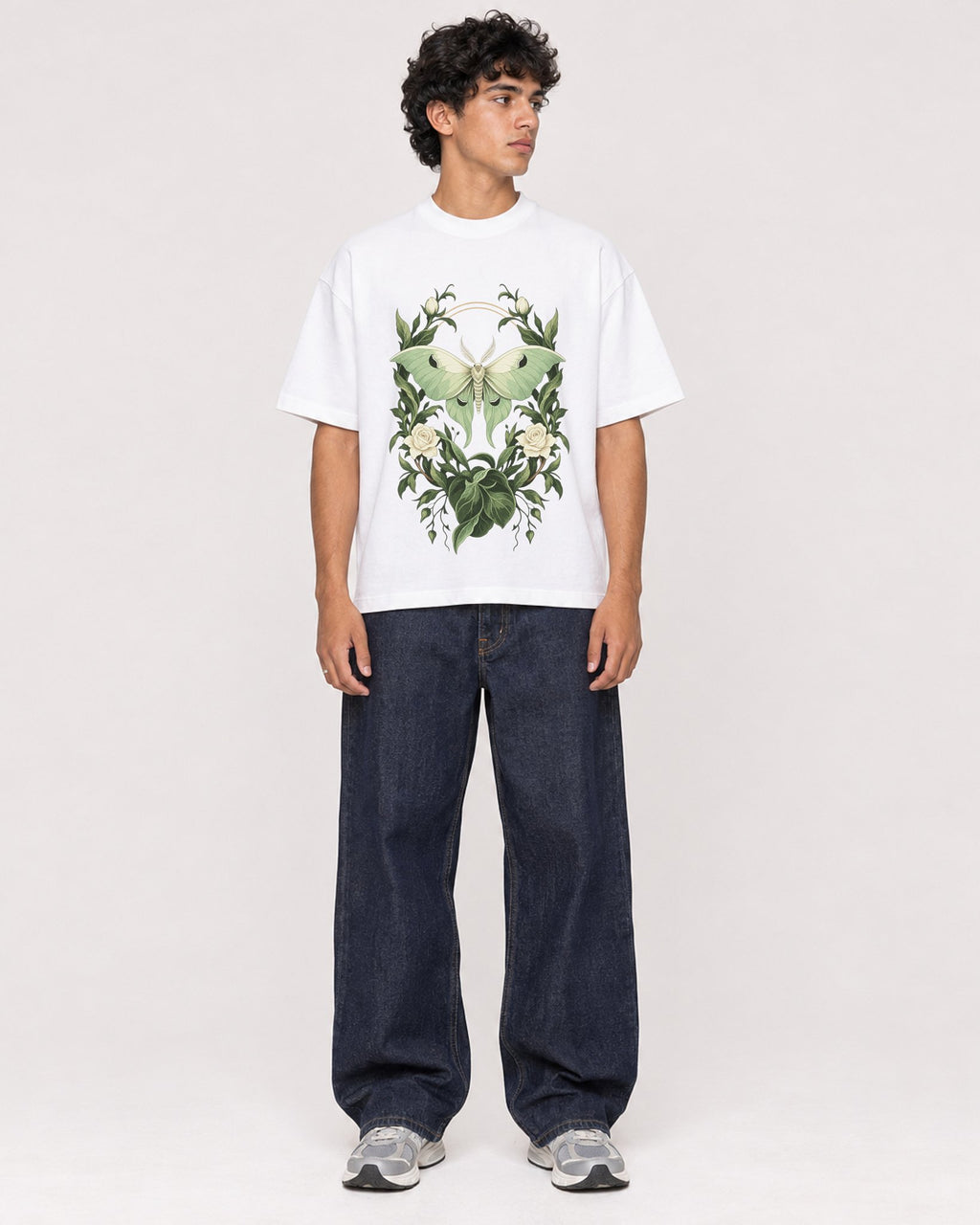 Mockup Boxy Heavyweight Tee White male full-body 26