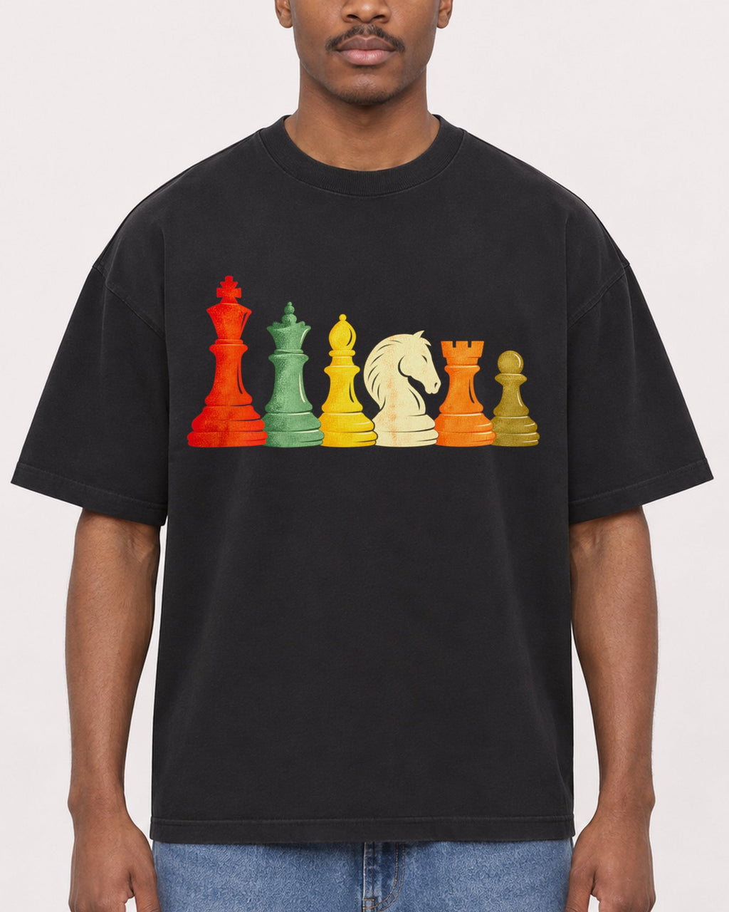 Mockup Boxy Heavyweight Tee Black male close-up 14