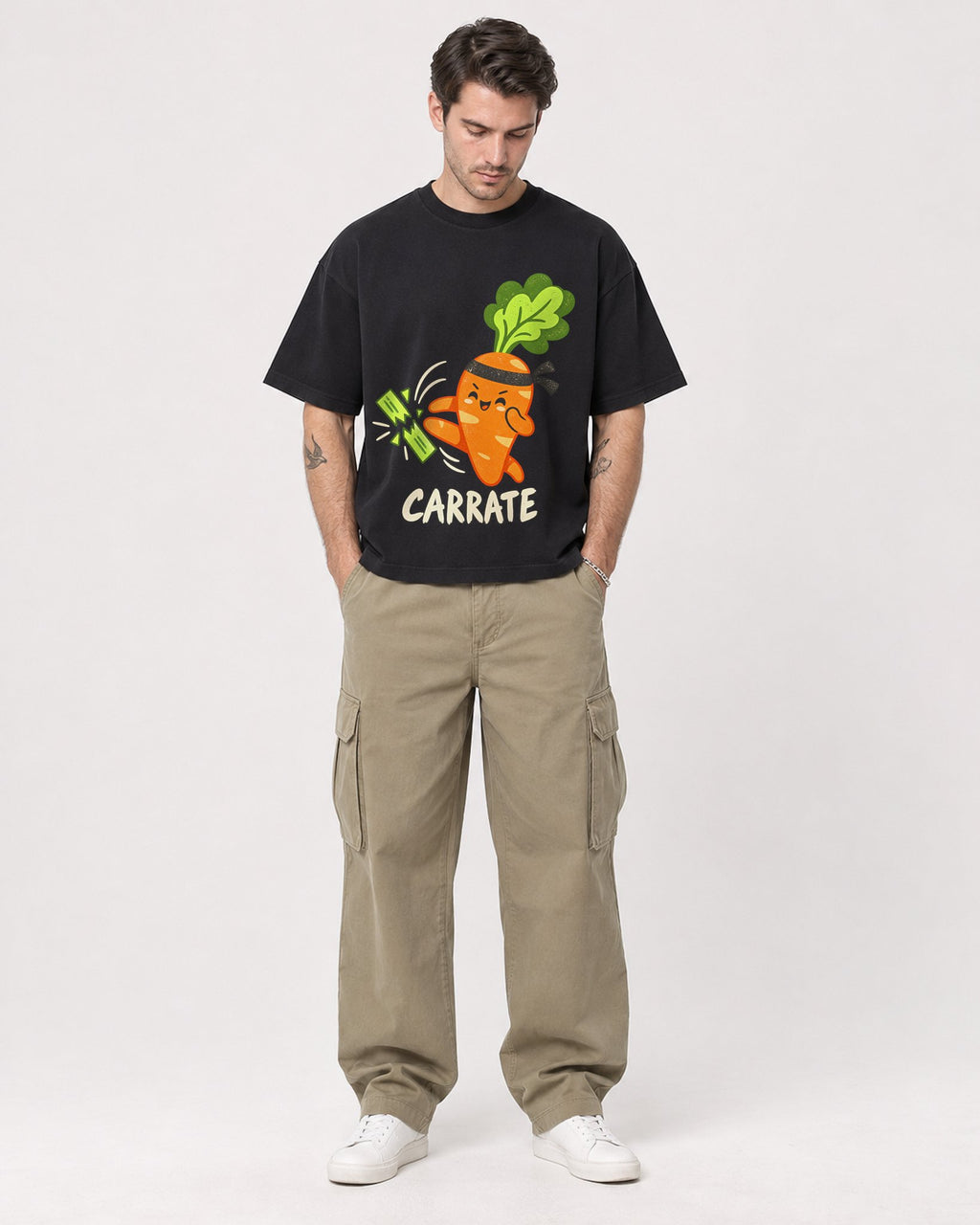 Mockup Boxy Heavyweight Tee Black male full-body 48
