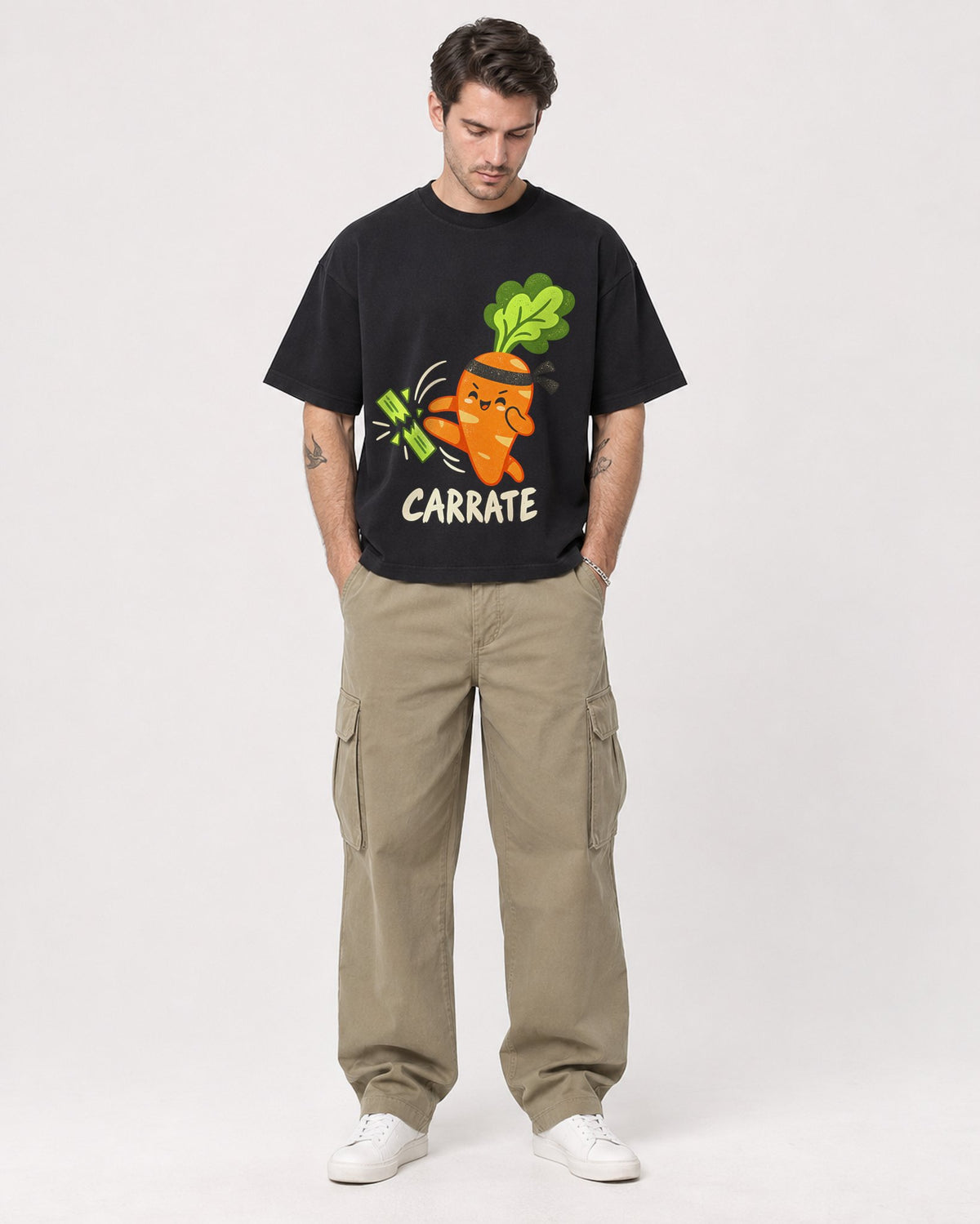 Mockup Boxy Heavyweight Tee Black male full-body 48