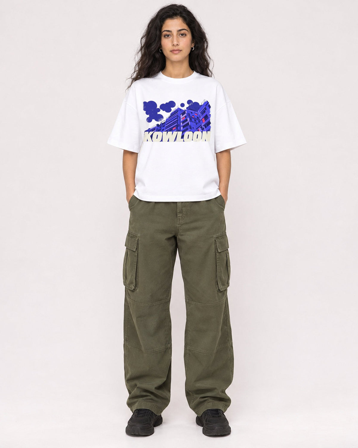 Mockup Boxy Heavyweight Tee White female full-body 07