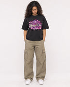 Mockup Boxy Heavyweight Tee Black female full-body 10