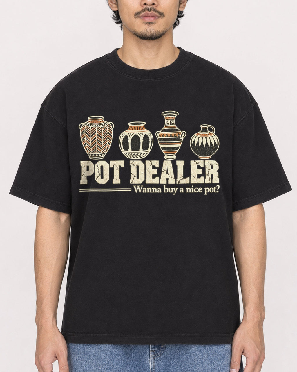 Mockup Boxy Heavyweight Tee Black male close-up 02