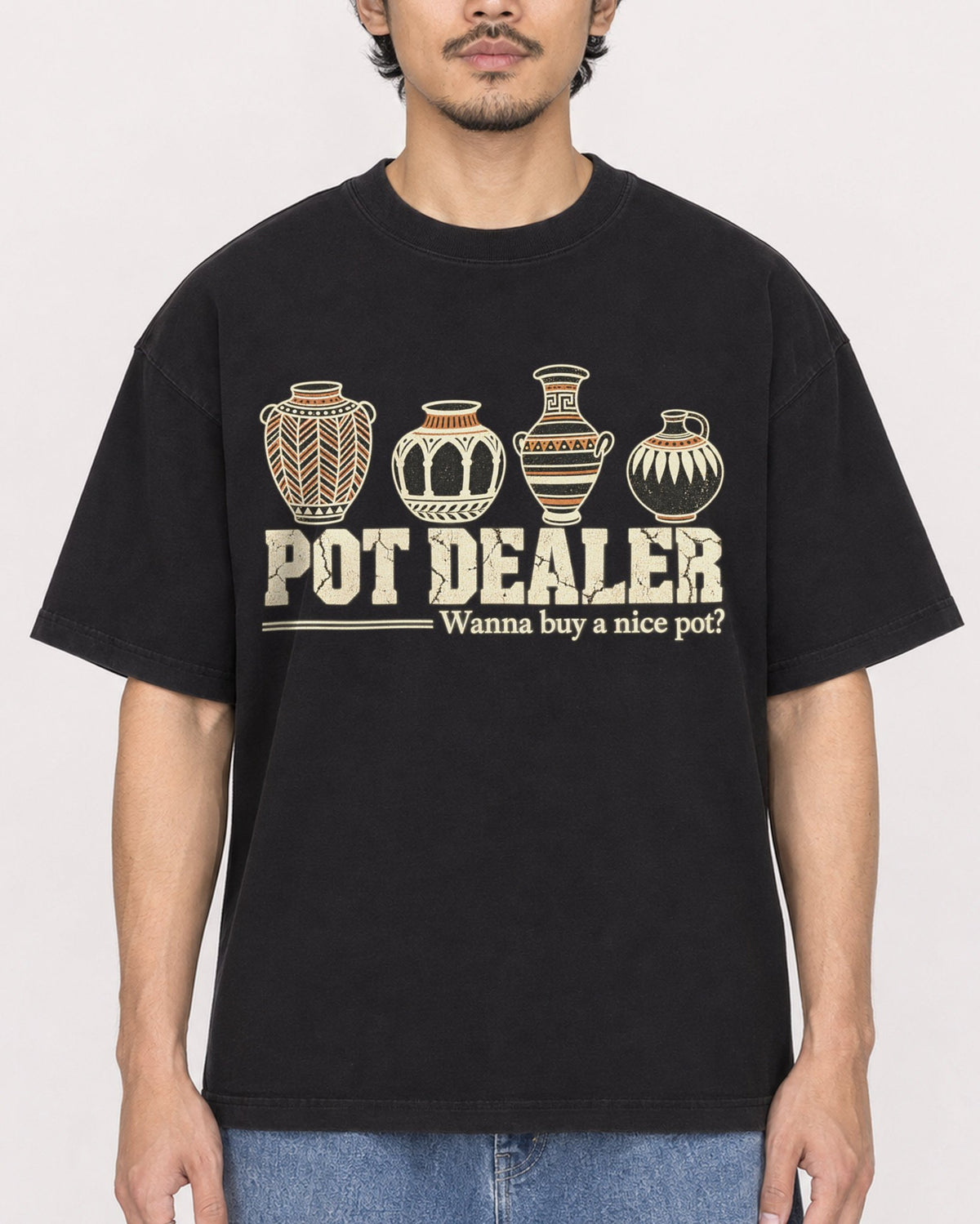 Mockup Boxy Heavyweight Tee Black male close-up 02