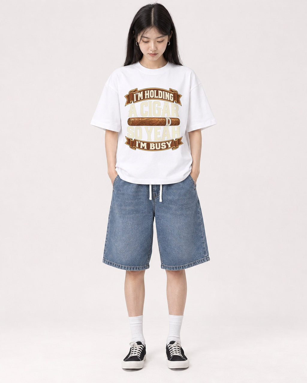 Mockup Boxy Heavyweight Tee White female full-body 01