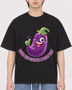 Mockup Boxy Heavyweight Tee Black male close-up 11